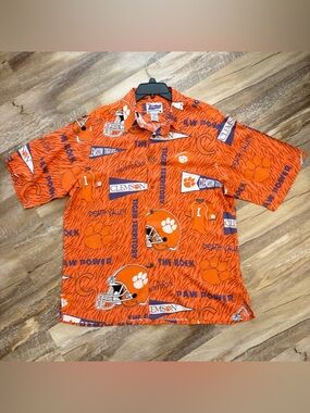 Reyn Spooner Clemson Tigers Hawaiian Camp Shirt Orange College Football L Large